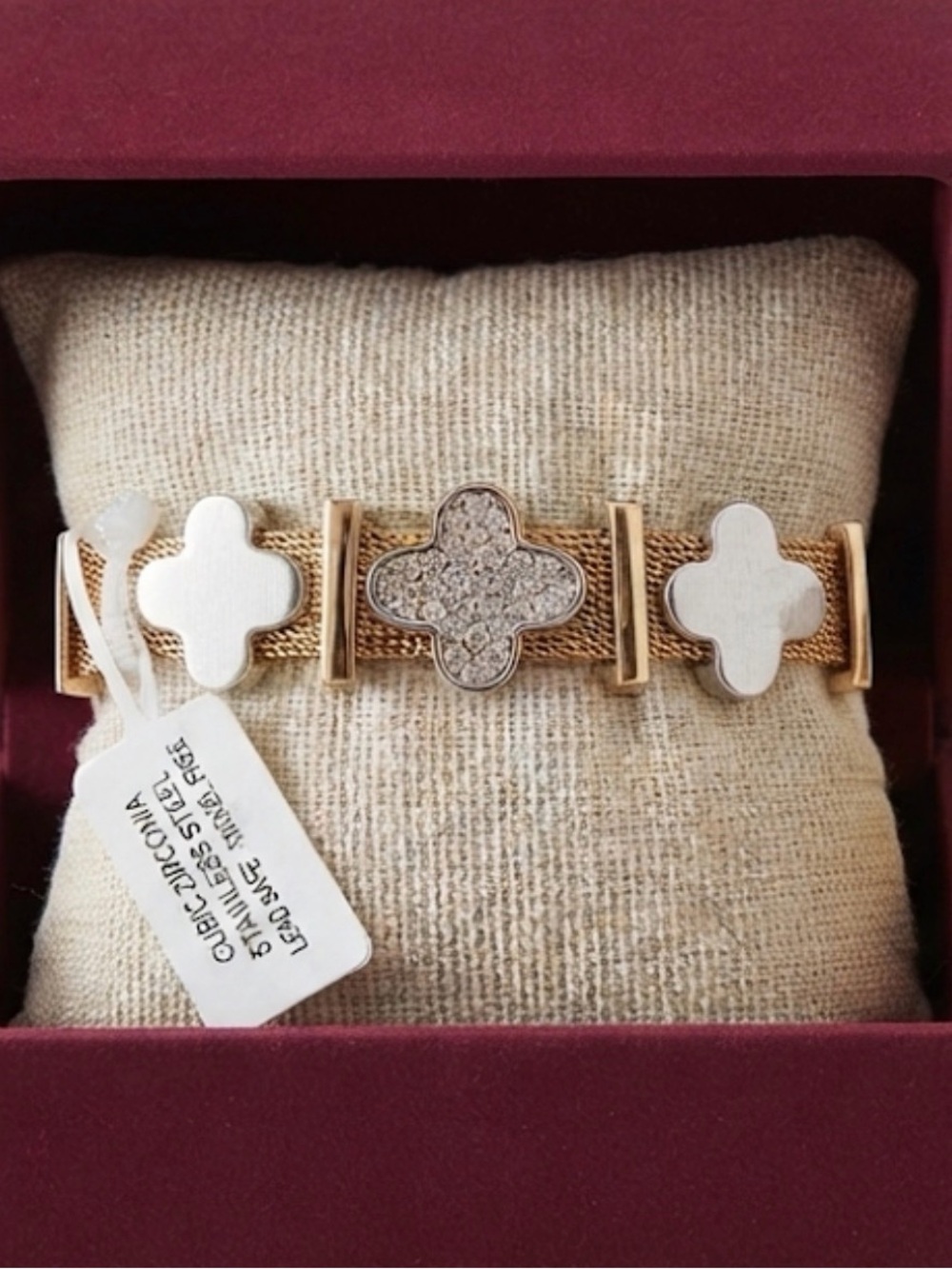 NWT ⚜️💎⚜️ Piper K Gold & Silver Tone Cubic Zirconia Clover Mesh Bracelet
